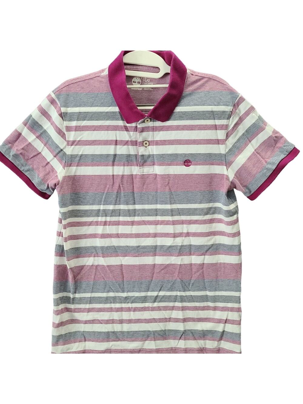 Timberland Slim Fit Mens Polo Multi-Color Striped Size Large 100% Cotton Collar